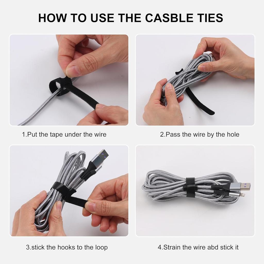 Releasable Cable Ties Durable and Soft Nylon Strap Reusable Velcro Cable Ties Organizer Tool Velcro Self-Adhesive Tapes