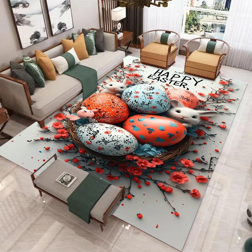 Easter Egg Floral Butterfly Rug Colorful Spring Holiday Carpet Living Room Bedroom Festive Decorative Floor Mat