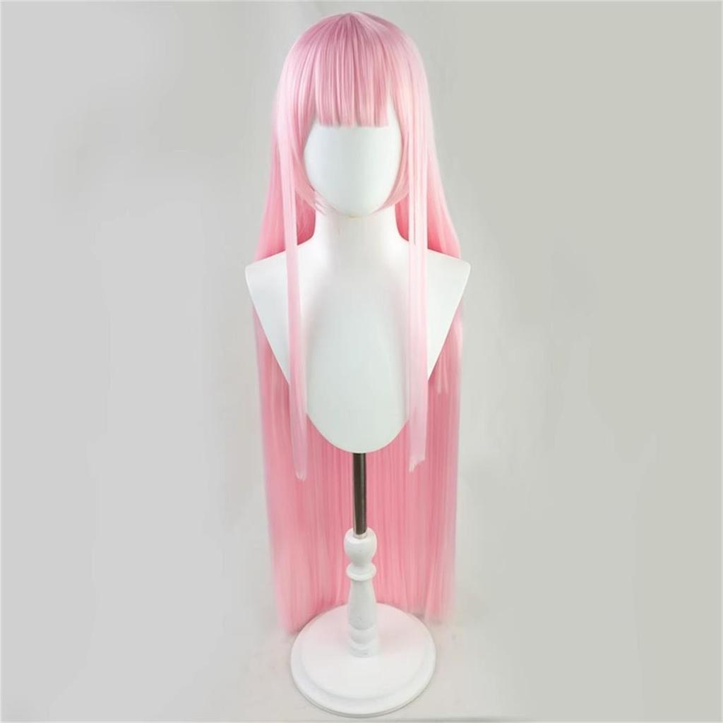 Pink Straight Long Wig Synthetic Hair Flat Bangs Cosplay Anime Party Costume Daily Wear Full Wigs for Women Girls