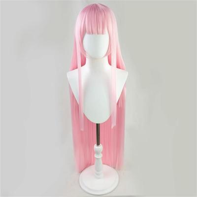 Rosa Qi Pony Lang Glattes Haar Synthetische Perücke Animationscharakter Zero Two Cosplay Perücke | Geeignet für Live-Show-Auftritt