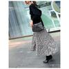 Korean Style Plus Size Women's Clothing Chubby Girl Black Round Neck Long Sleeve Sweater T-shirt Stitching Floral Large Swing Fake Two-Piece Dress