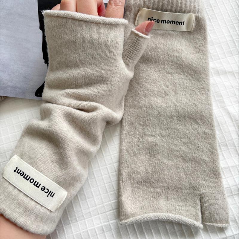 1Pair Cold-proof Wool Fingerless Gloves Half-Finger Flexible Soft Elastic Solid Color Warm Knitted