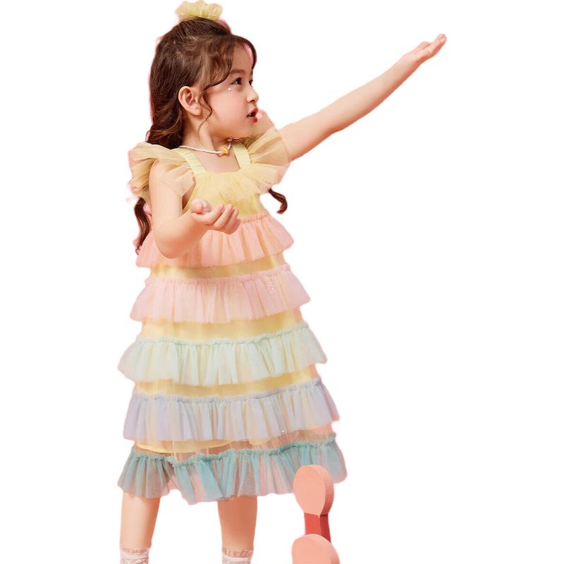 ASK JUNIOR Girls Rainbow Mesh Layered Princess Dress M
