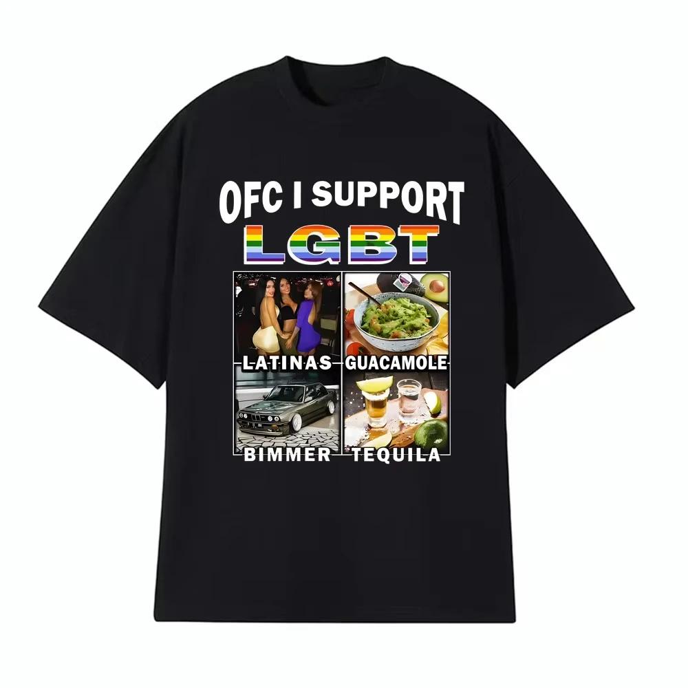 T-shirt Imprimé Meme Drôle Ofc Support LGBT Vêtements Homme Coton Manches Courtes T-shirts Amples Mode Rétro Hip Hop T-shirt Décontracté