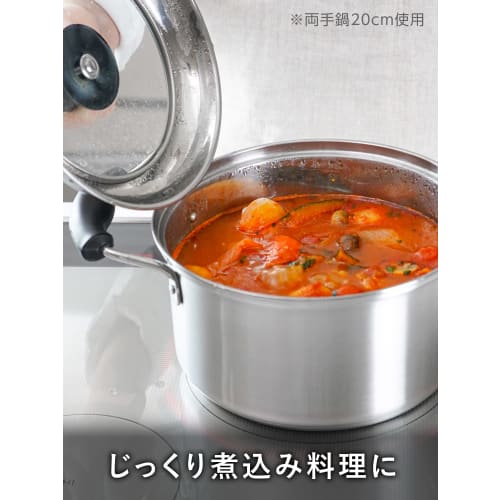 Wahei Freiz 24cm Stainless Steel Double-Handled Pot with Lid, Gas and Induction Compatible, Thick Bottom, Roser RB-2318