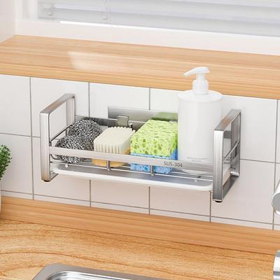 Abtropfgestell für die Spüle, Edelstahl, große Tragfähigkeit, ausgehöhlt, schnelle Entwässerung, rutschfest, stanzfrei, für Seife, Schwamm, Geschirr, Lappen, Waschbecken, Caddy, Organizer