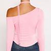 2KWEIRD Y2K Off Shoulder Long Sleeve Crop Top Women Sexy Slim Vintage Pink T Shirts Casual Outfits Streetwear Club