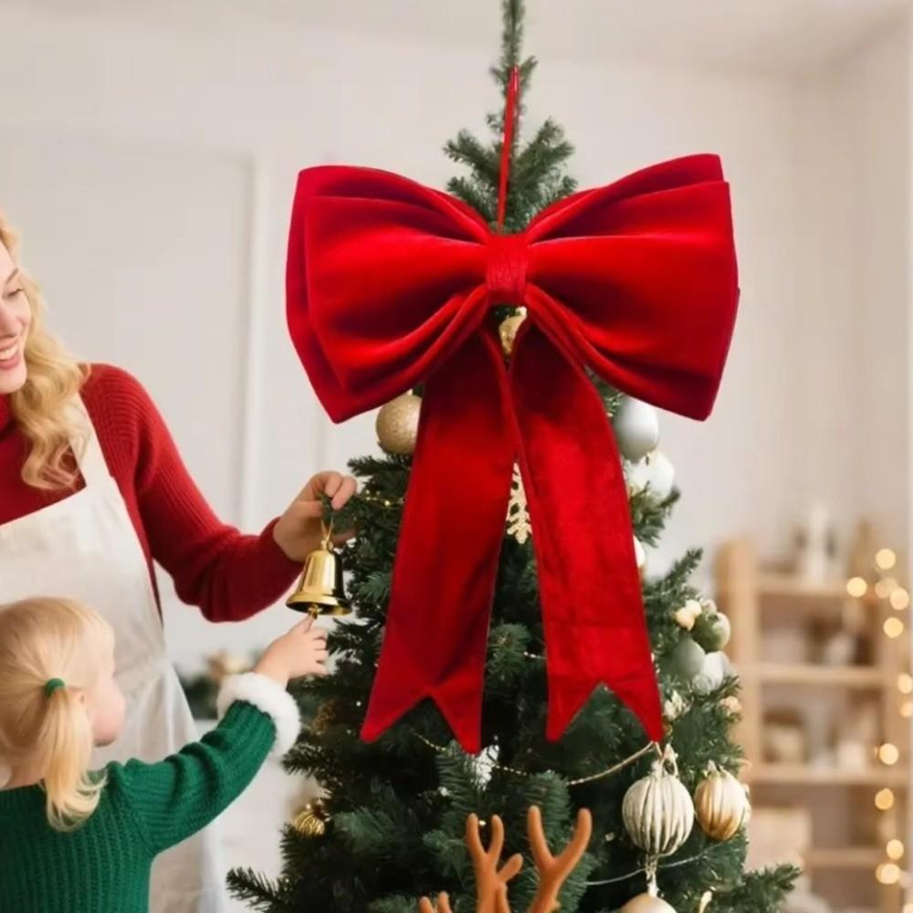 Handmade Large Velvet Bow Pendant Velvet Fabric Christmas Bows Ornaments Staircase Window
