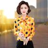 Bow Tie Tied Long Sleeved Top Korean Version Chiffon Shirt Women's Spring Autumn New Polka Dot Bottoming Blouse S-5XL