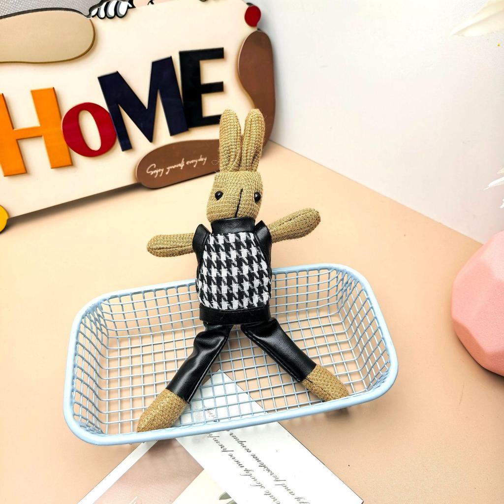 Houndstooth Rabbit Cartoon Figure Keychain with Scarf Pendant