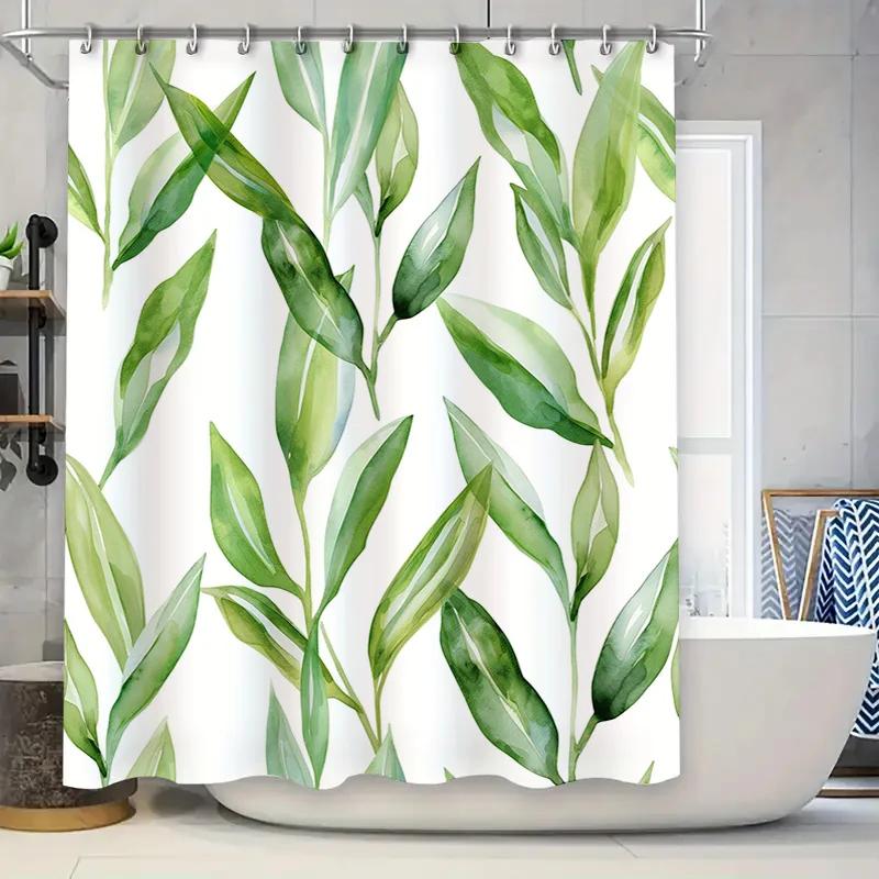 

Занавеска для душа Зеленый лист Водонепроницаемая ткань Украшение для ванной Декоративный коврик Товары для дома В занавески для ванной от H W90xH180cm
