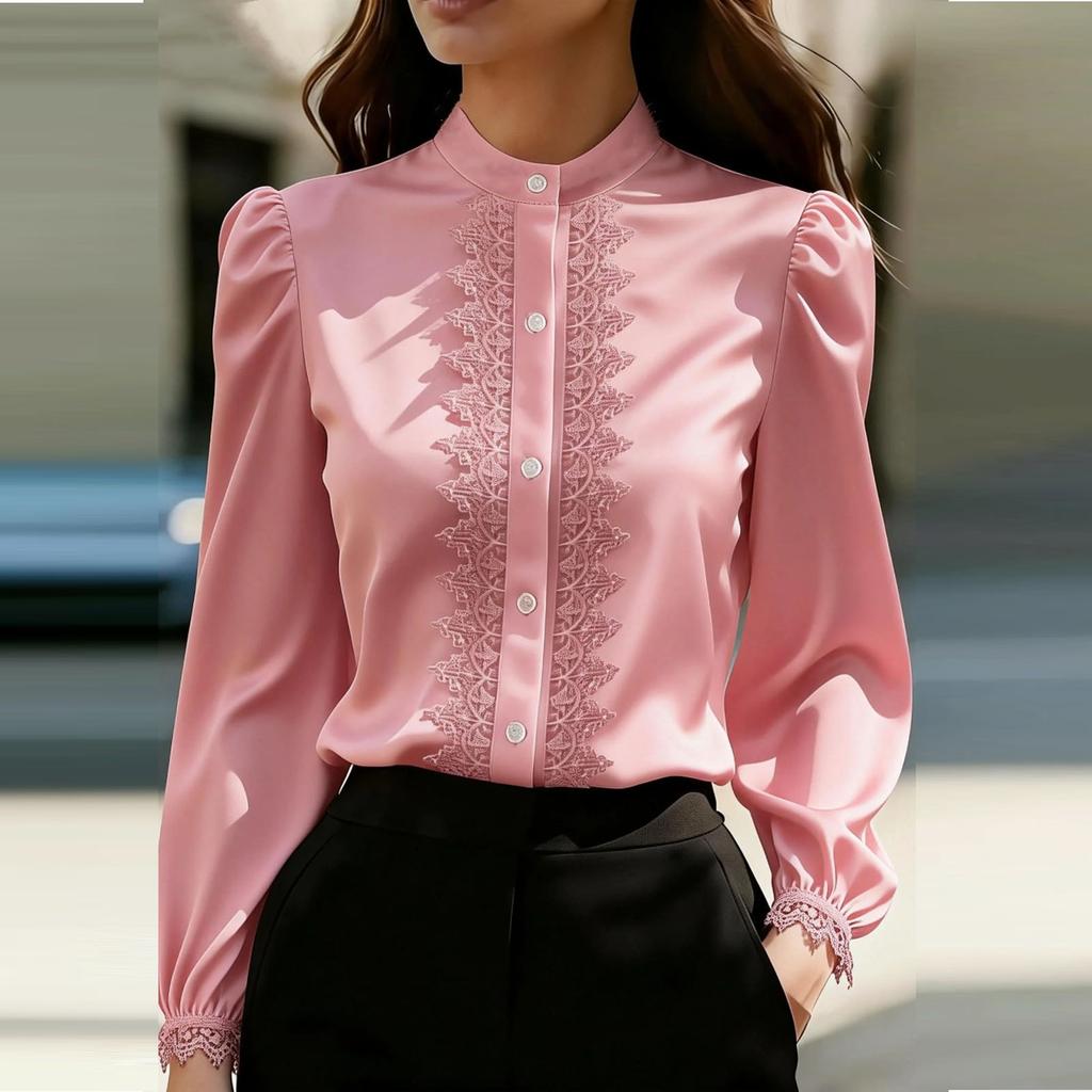 Womens Spring Tops Long Sleeve Lace Button Down Blouse Summer Shirts for Women Womens Summer Shirts Office Style