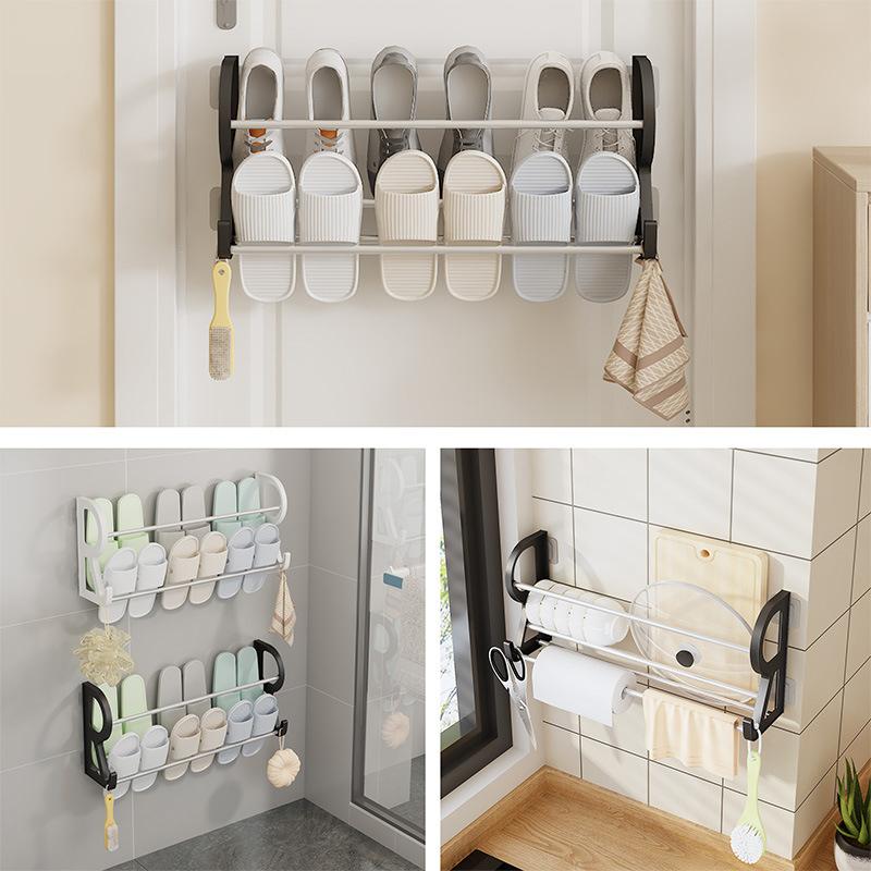 1Pcs Wall Mounted Shoe Rack Simple Bathroom Slipper Rack Multi-Functional Nail Free Kitchen Rack Hole Free Door Back Rack