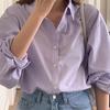Women's Korean Style Taro Purple Pure Cotton Long Sleeve Shirt - Petite, Loose, Casual for Autumn and Spring