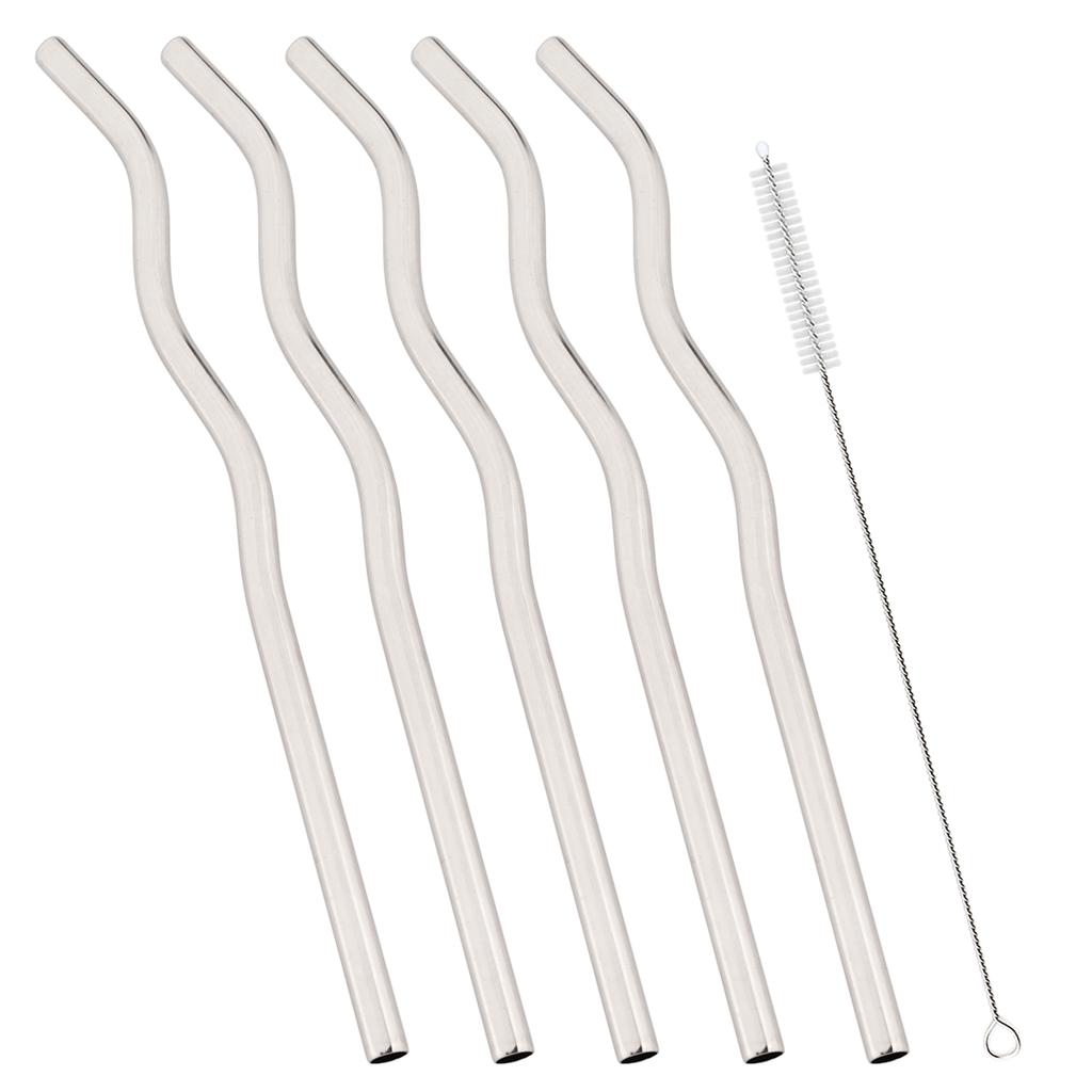 5pcs Wavy Stainless Steel Straw Set Fruit Juice Milkshake Cocktail Bubble Tea Straws Straight Drinking Straw Bar Accessories