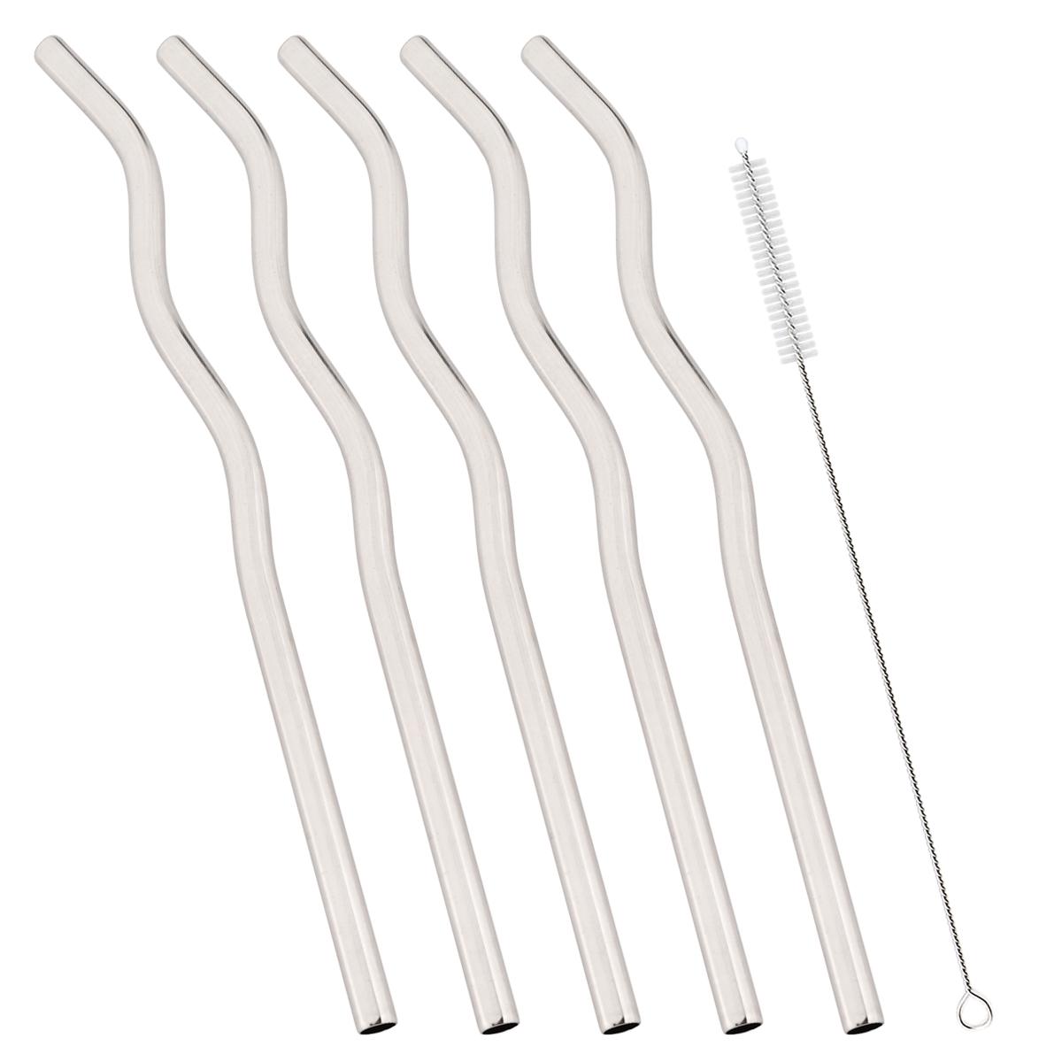 

5pcs Wavy Stainless Steel Straw Set Fruit Juice Milkshake Cocktail Bubble Tea Straws Straight Drinking Straw Bar Accessories серебряный