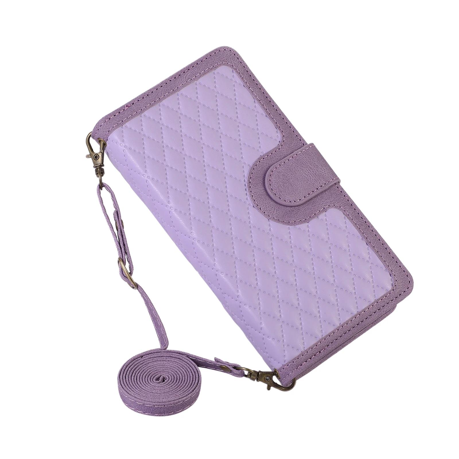 

Crossbody Leather Zipper Wallet Case for Samsung Galaxy A54 A34 A24 A14 A23 S23 S24 Ultra S22 Plus S21FE Card Solt Lanyard Cover For Note20Ultra фіолетовий