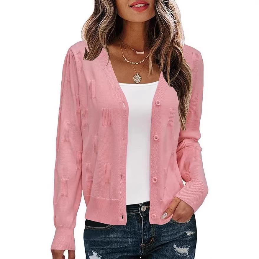 European and American foreign trade slim-fitting long-sleeved V-neck knitted sweater top sweater cardigan jacket women