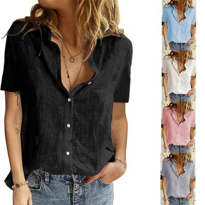 Oversized Fashion Ladies Tops Woman Shirts Summer Button Up Shirt Women Shirts Cotton Linen Short Sleeve White Top