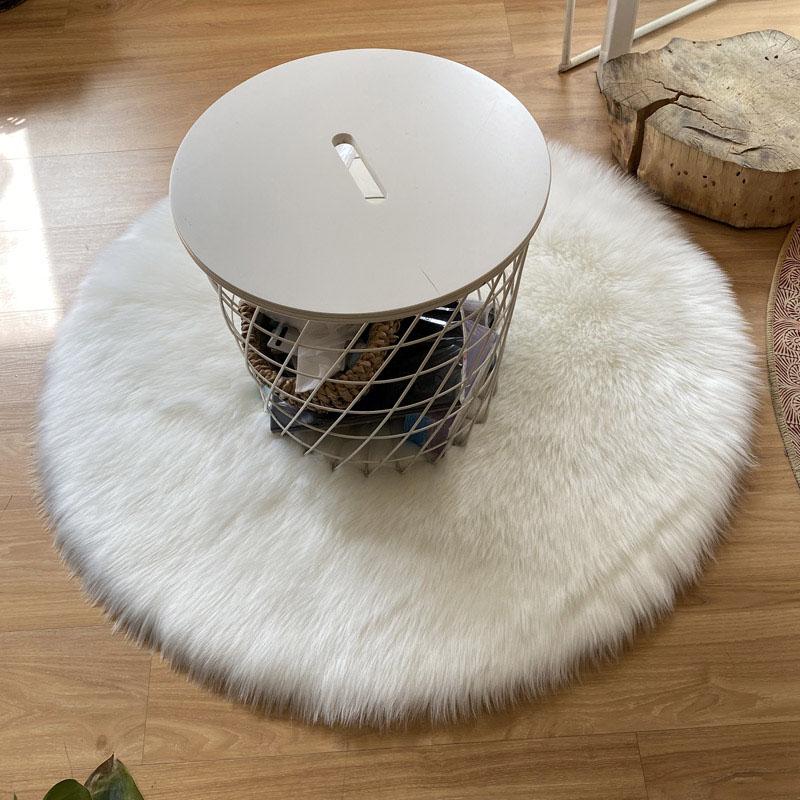 Round Carpet Shaggy Sheepskin Children'S Bedroom White Fur Rug Soft Thick Living Room Sofa Area Rug Artificial Wool Carpet Decor