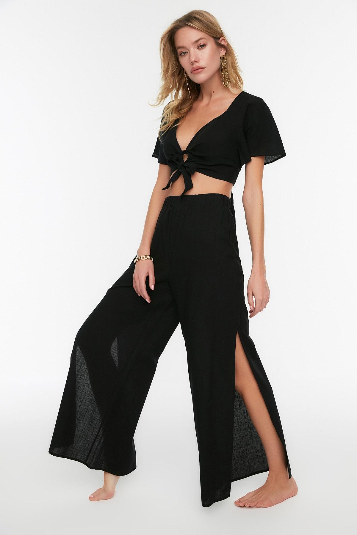 

Women s Trousers Fashion New Season Black Woven 100% Cotton Trousers XS вбо кольору