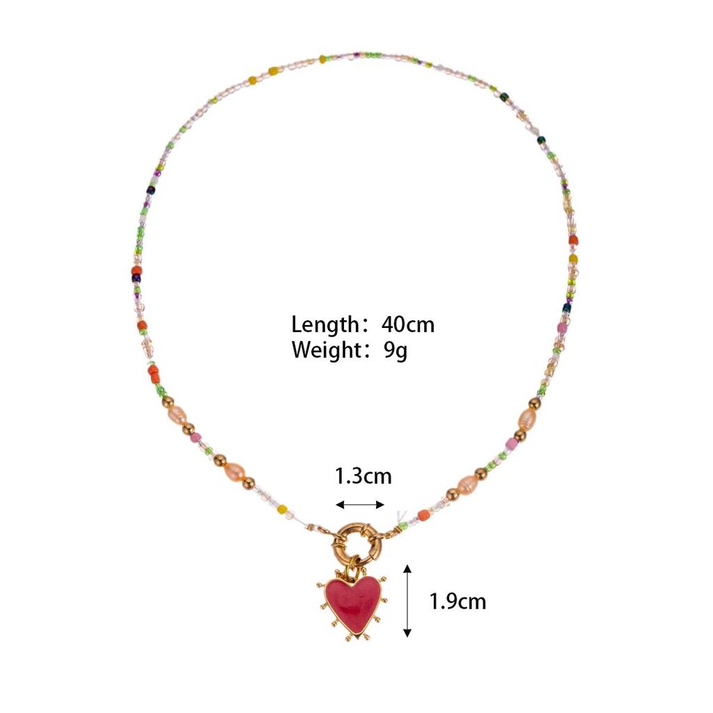 Love Peach Heart Beaded Pendant Necklace Baroque Freshwater Pearl High Color Retention