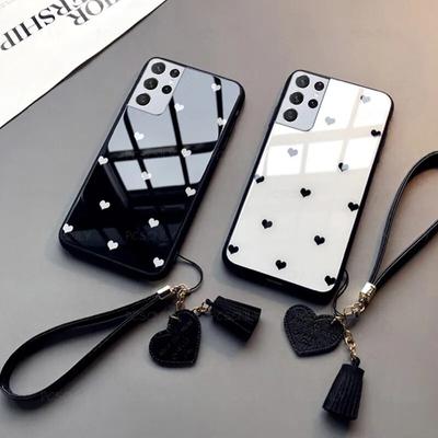 Γυάλινη θήκη για Samsung S21 S22 S23 Ultra Plus S21FE Σκληρό κάλυμμα τηλεφώνου Fashion Love Heart για Galaxy S21+ S22+ S23+