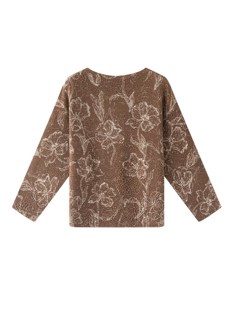 

Miyake-Style Pleated Retro Forest Jacquard Long-Sleeve Chiffon Shirt for Women One Size кофейный