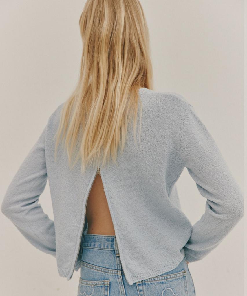 Okuka Back Zipper Knit Top Blue