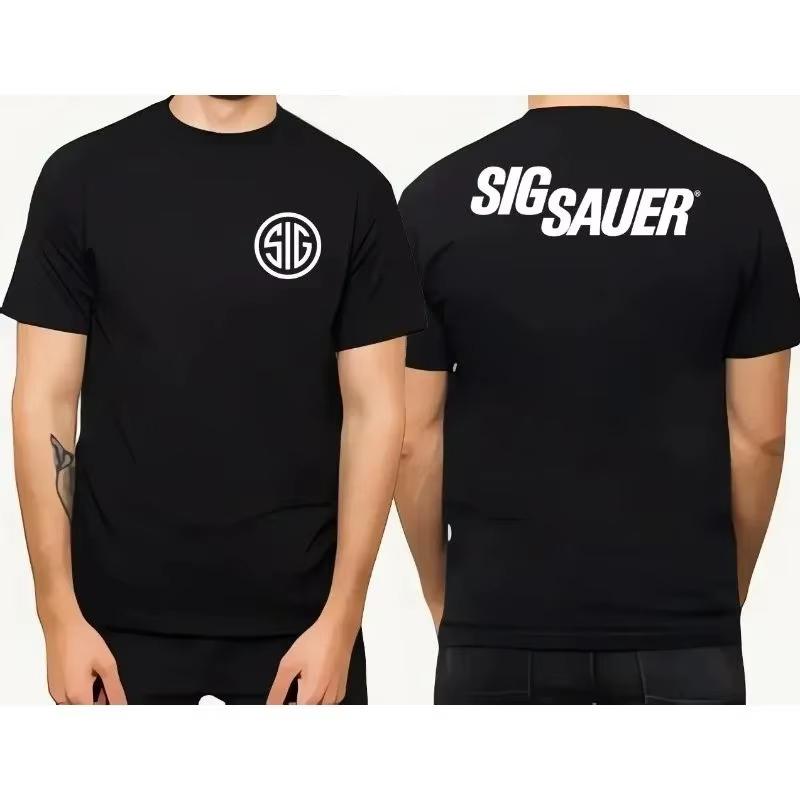 2025 Summer Men's Sig Souer Gun Pattern T-shirt Germon Gun Ammunition Army Top Casual Military Police T-shirt Skull Pattern Tee