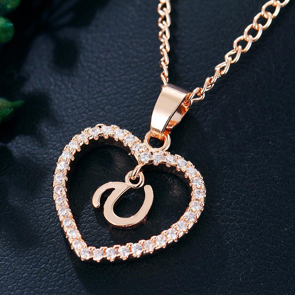 Customizable Love Pendant Necklace with Zircon 26 Letter Initial Jewelry for Men And Women