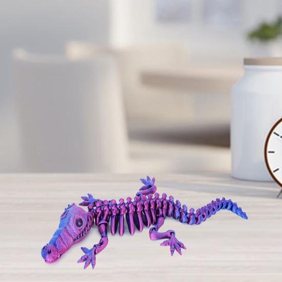 3D Printed Skeleton Crocodile Figurine Movable Joints Bone Crocodile Figure Articulated Animal Model Toy Home Office Desktop Decoration Ornament