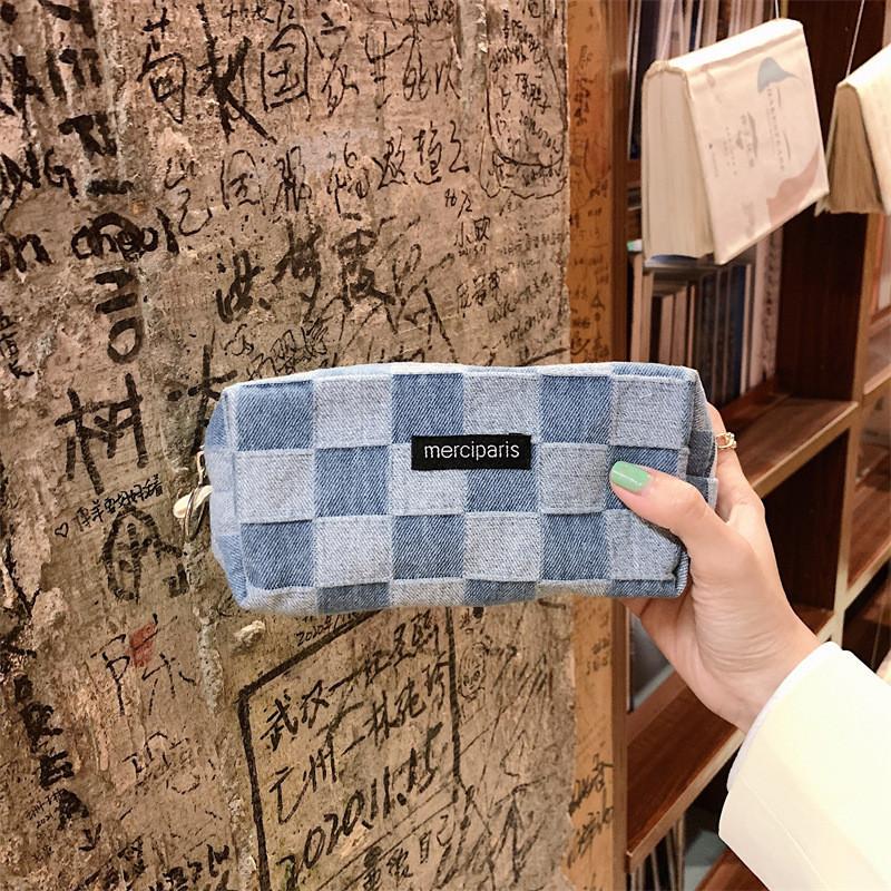 Leopard Grid Chess Print Pencil Case Large Capacity Stationery Bag Storage