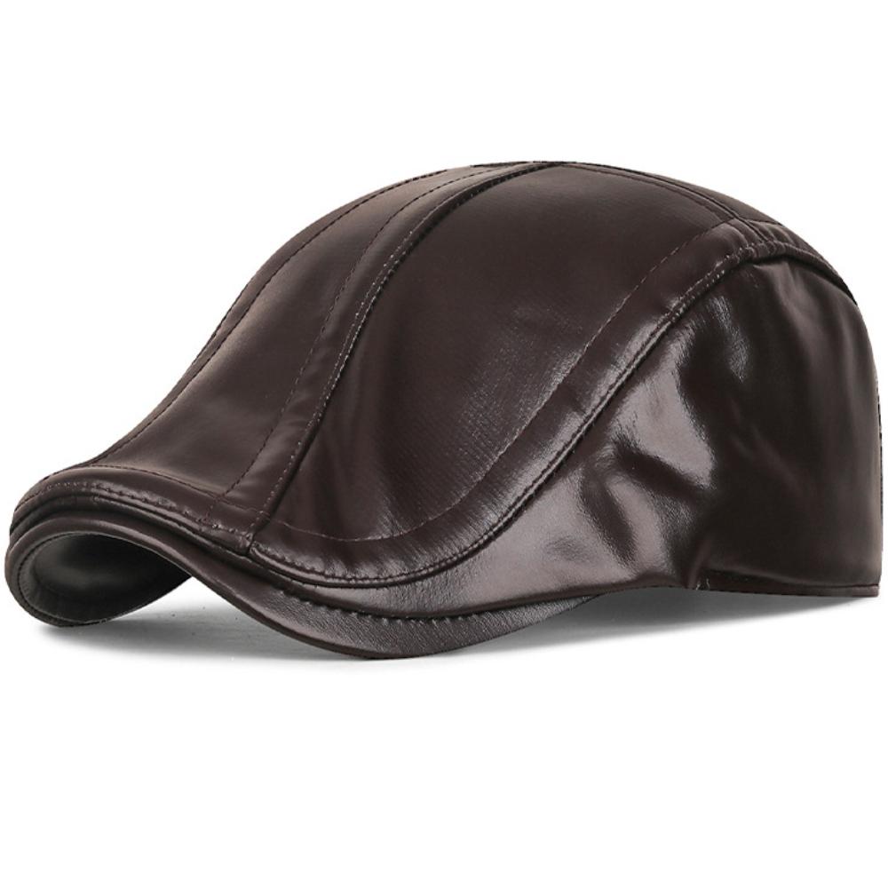 

HT4925 Mens Beret New Thick Warm Winter Hat Men Fleece Lined Earflap Cap Retro Artist Painter Beret Hat Dad PU Leather Beret Cap 55-60cm Adjustable
