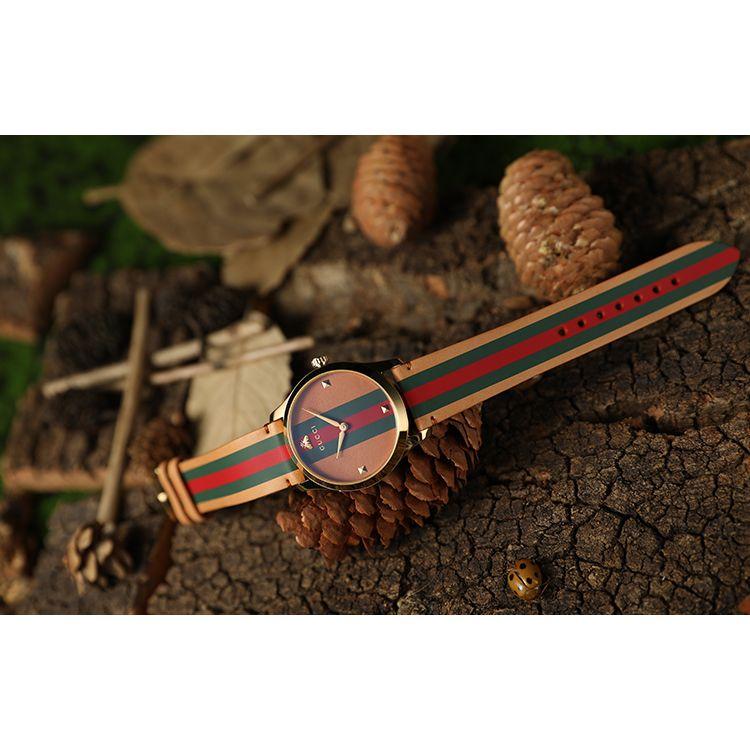 Gucci G-Timeless Series Watch Quartz Movement Leather Strap Brown Dial Vintage Red And Green Bee Unisex Watches YA1264077