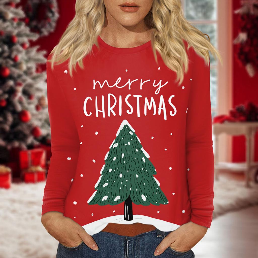 Damen Täglich Lässig Langärmlig Bedruckt O-Ausschnitt Oberteil