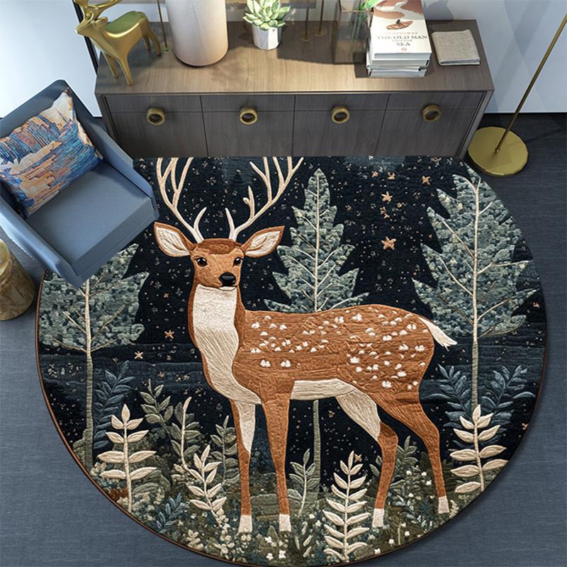 Elk Round Area Rug,Carpet Rug for Living Room Bedroom Sofa Playroom Decor,Non-slip Floor Mat