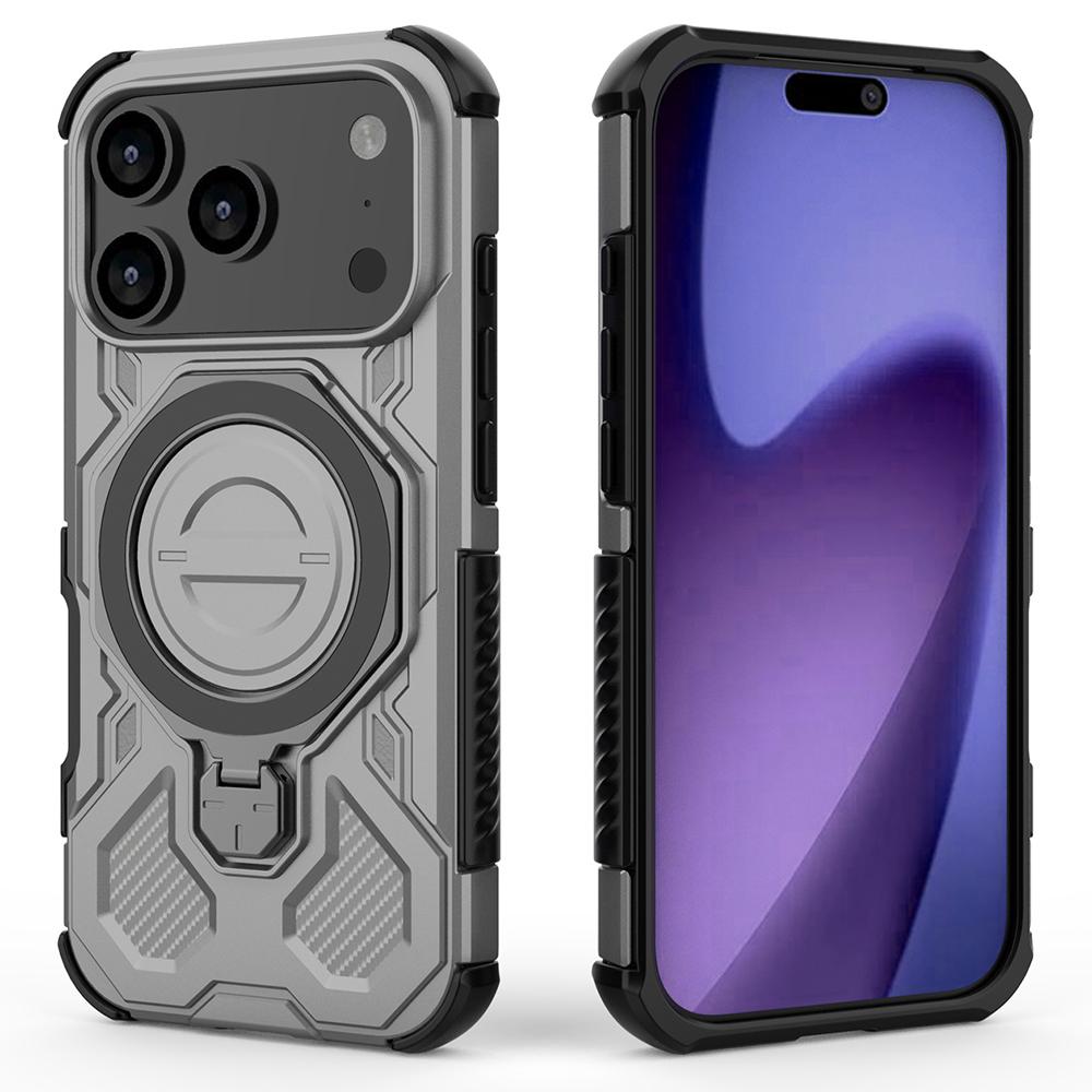 For iPhone 17 Pro Magnetic Case Rotating Metal Kickstand Shockproof PC+TPU Phone Back Cover