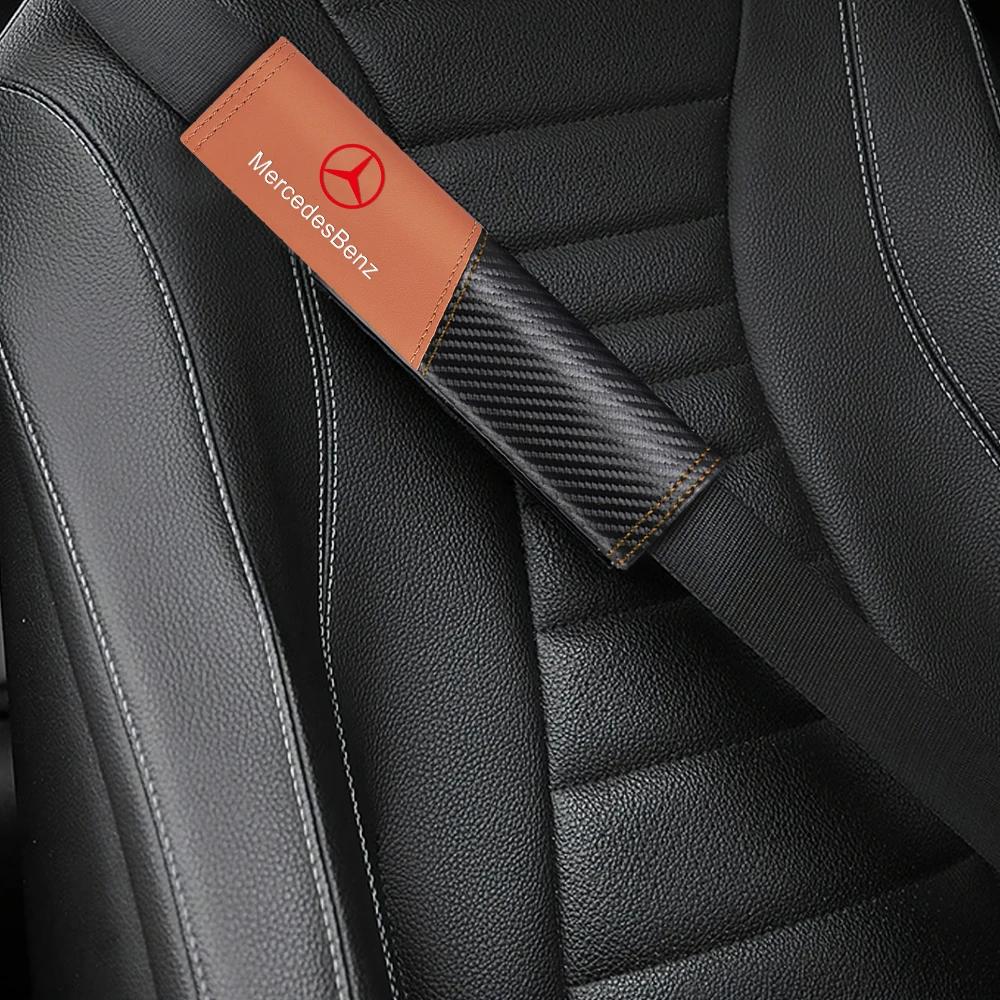FJR5 Hot 2025 2pcs Carbon Fiber Texture Car Safety Belt Shoulder Pad Seat Belt Cover Shoulder Protector For Mercedes Benz AMG W202 Ac