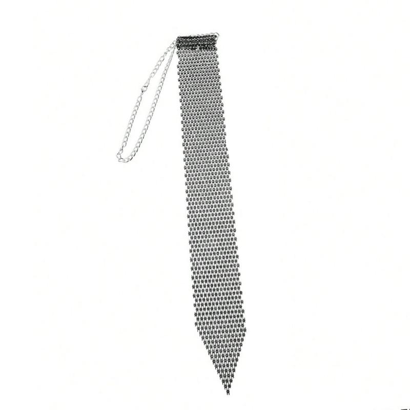 Shiny Rhinestone Fishnet Tie For Women Fashion Luxury Diamond Wedding Banquet Feast Club Party Necklace Jewelry Accessories