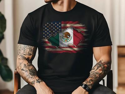Mexican American Flag Mexican Roots Chicano Pride T-Shirt and Kids Tshirt