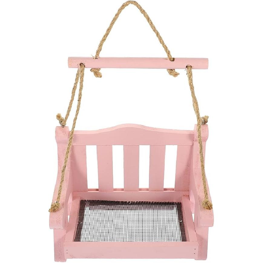 POPETPOP Hanging Bird Feeder, Wooden Chair-Shaped, Multiple Feeding Spots, Attracts Various Birds, Durable, Blue, 6.89 X 5.51 X 4.725 Inches