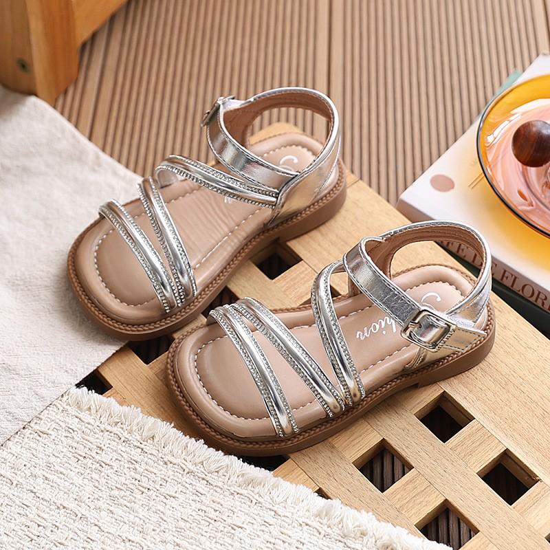 Girls Open Toe Sandals With Rhinestones Princess Style Shoes Toddler Kids