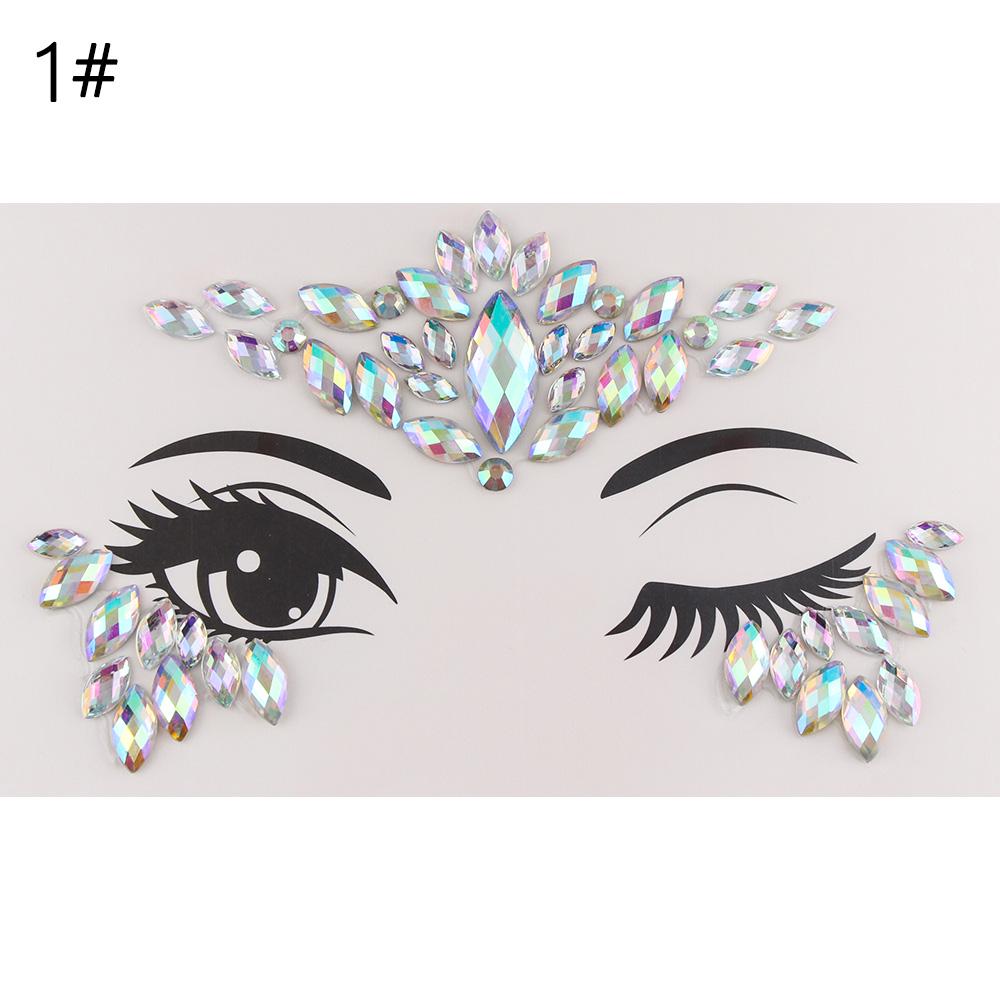 Fashion Colorful 3D Crystal Temporary Tattoo Face Gems Jewels Rhinestone Glitter Adhesive Stickers Festival Body Facial Decor