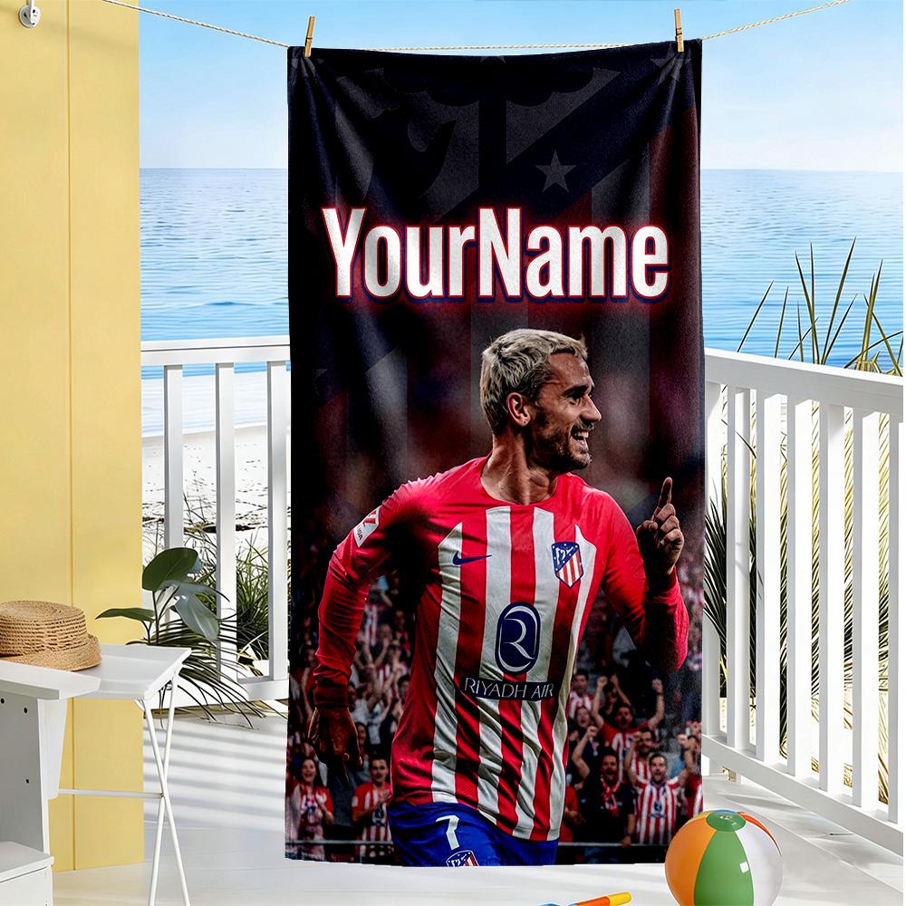 Atletico Madrid Personalized Text Beach Towel Super Soft Microfiber Quickdry Fabric Portable for SwimmingBeachCamping Travel Beach AccessoriesGym