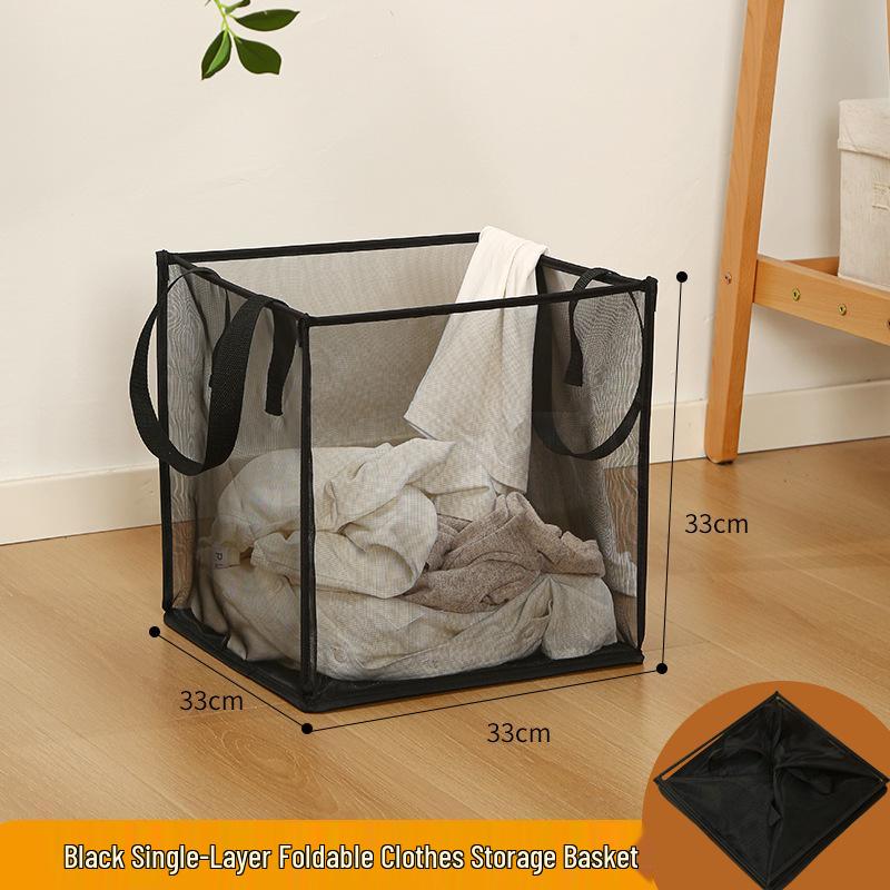 

Portable Transparent Mesh Laundry Basket - Single/Double Layer, Foldable, Large Capacity, Handheld Dirty Clothes Hamper