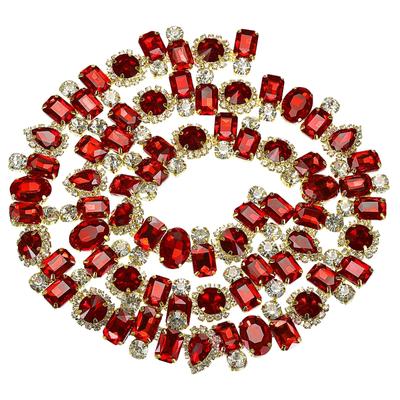 Uxcell Kamínková drápková řetízková stuha 1 yard šířka květinová diamantová křišťálová šňůrka ozdobná řetízková stuha na náhrdelník látkové doplňky zlatá červená 2,2 cm +