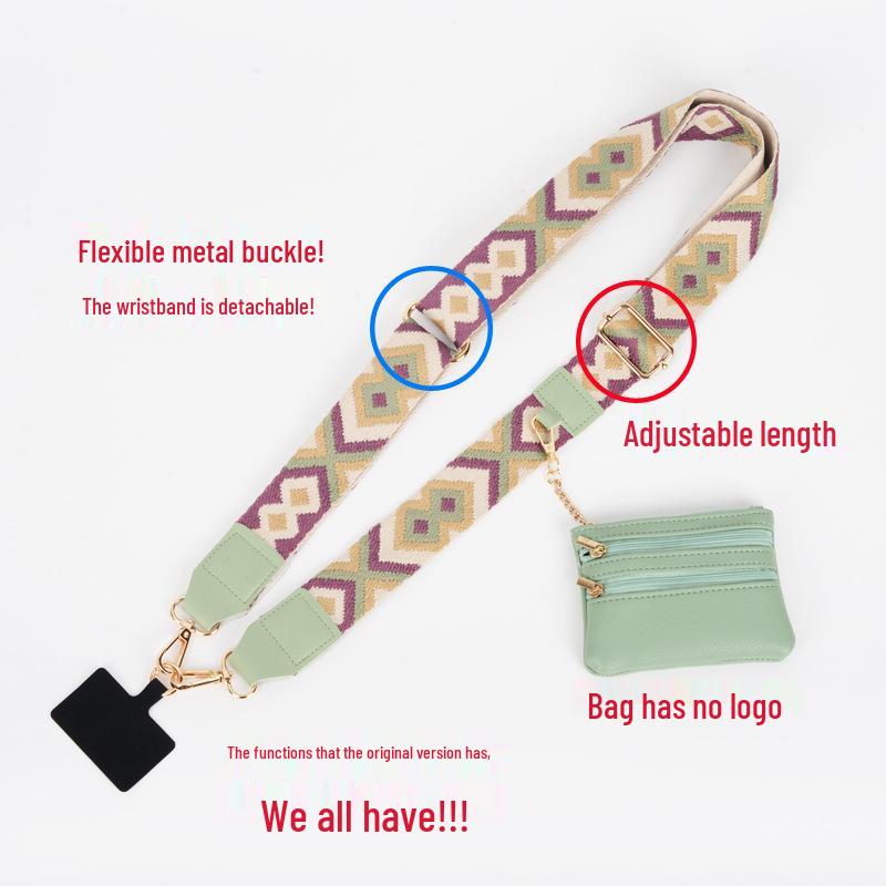Crossbody Mobile Phone Lanyard Strap with Wide Webbing and Coin Purse
