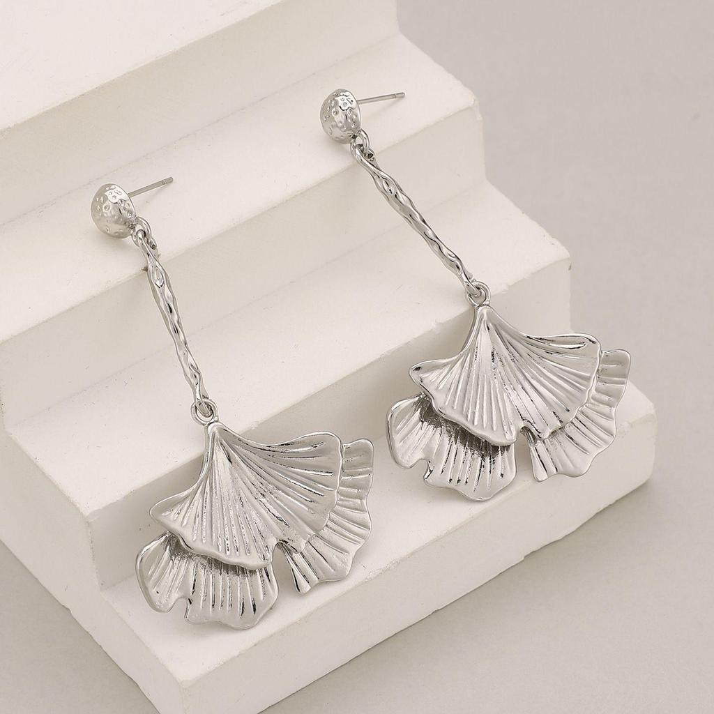 Ginkgo Leaf Textured Earrings with Ear Hooks - Bold and Fashionable for Women