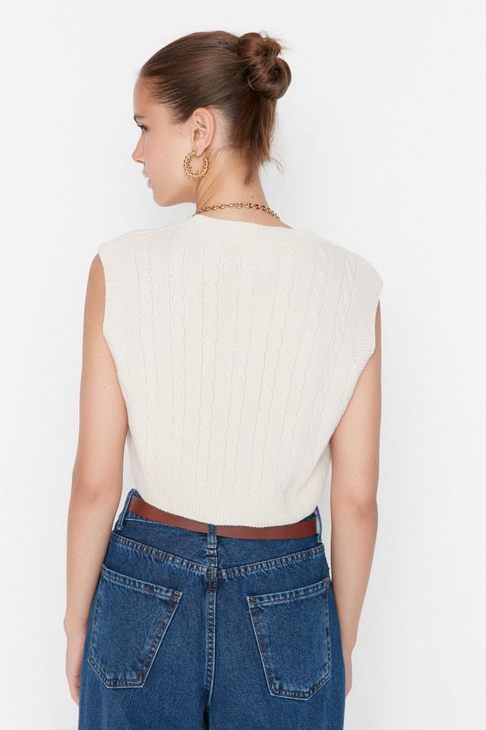 Women's Fashion Stylish Sweater Stone Crop V-Neck Knitwear Sweater